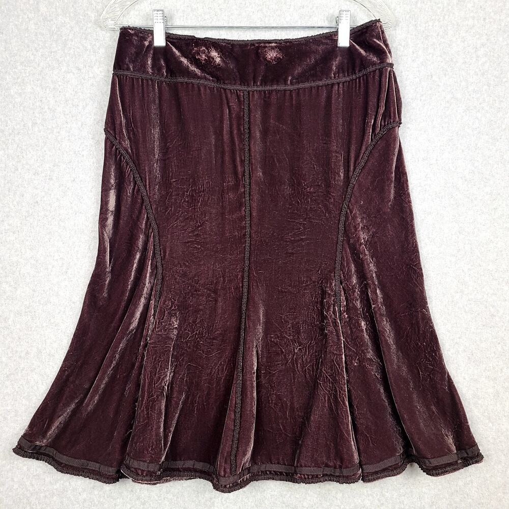 Y2K Nougat London Brown Velvet Knee Length Trumpet Skirt Size 2 Silk Blend